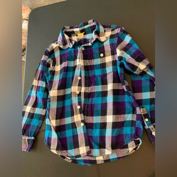 Gymboree Boys Size M (7/8) White, Black, Blue, and Purple Plaid Button Up - Picture 1 of 7